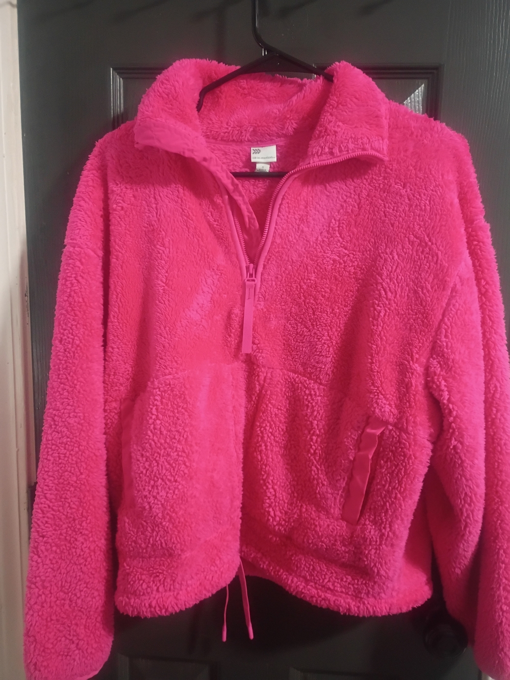 All In Monition Cozy Plush Half-Zip Jacket - Hot Pink